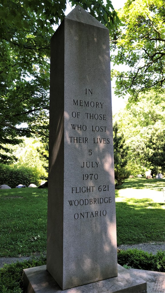 Monument at Mount Pleasant Cemetery, Toronto to the 109 lives lost on Air Canada flight 621